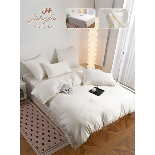 Set Lenjerie de pat 6 piese, Uni, 2 Persoane, Satin/Matase, Cearceaf de pat 230x240cm, Husa pilota 200x230cm, 2 Fete de perna 70x70cm, 2 Fete de perna 50x70cm LMM3