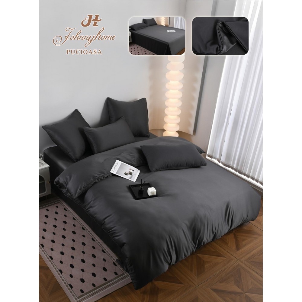Set Lenjerie de pat 6 piese, Uni, 2 Persoane, Satin/Matase, Cearceaf de pat 230x240cm, LMM5 Lenjerii din matase