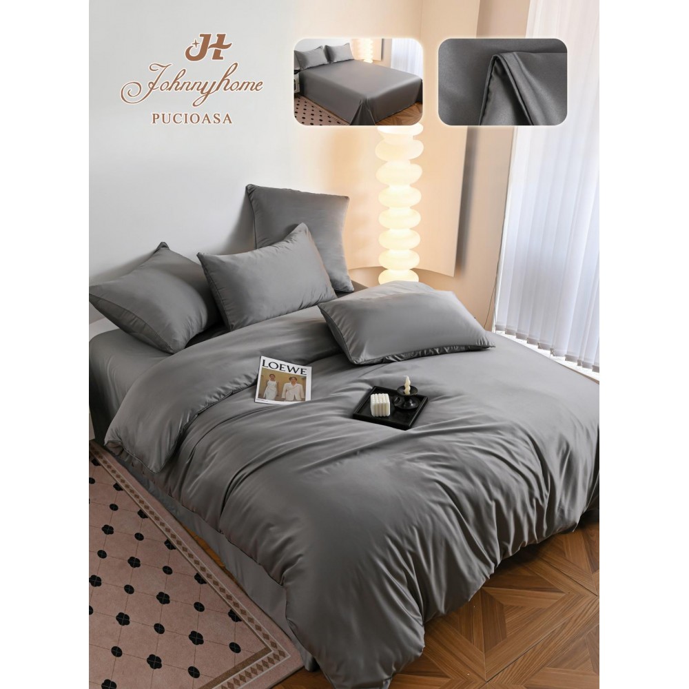 Set Lenjerie de pat 6 piese, Uni, 2 Persoane, Satin/Matase, Cearceaf de pat 230x240cm, LMM6 Lenjerii din matase