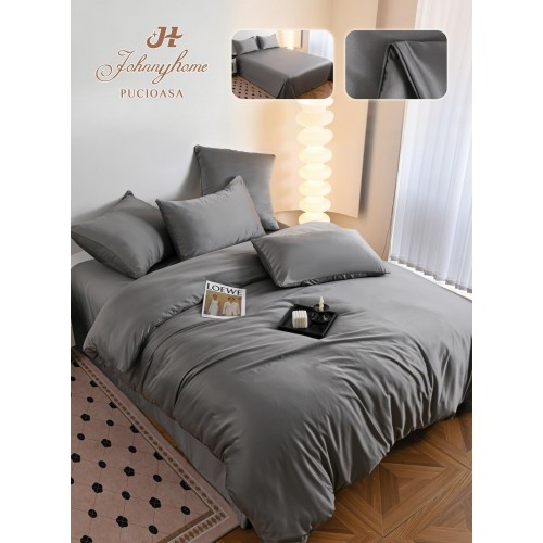 Set Lenjerie de pat 6 piese, Uni, 2 Persoane, Satin/Matase, Cearceaf de pat 230x240cm, LMM6