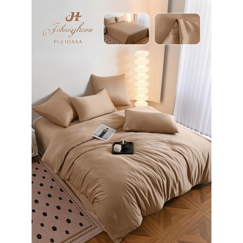 Set Lenjerie de pat 6 piese, Uni, 2 Persoane, Satin/Matase, Cearceaf de pat 230x240cm, LMM7