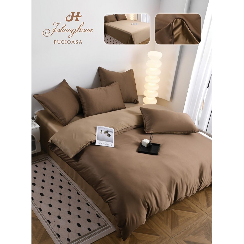 Set Lenjerie de pat 6 piese, Uni, 2 Persoane, Satin/Matase, Cearceaf de pat 230x240cm, LMM8 Lenjerii din matase