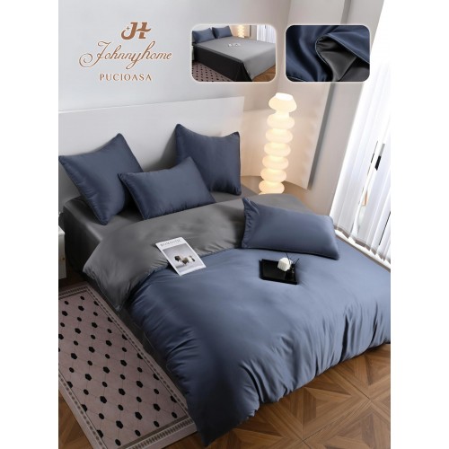 Set Lenjerie de pat 6 piese, Uni, 2 Persoane, Satin/Matase, Cearceaf de pat 230x240cm, LMM9