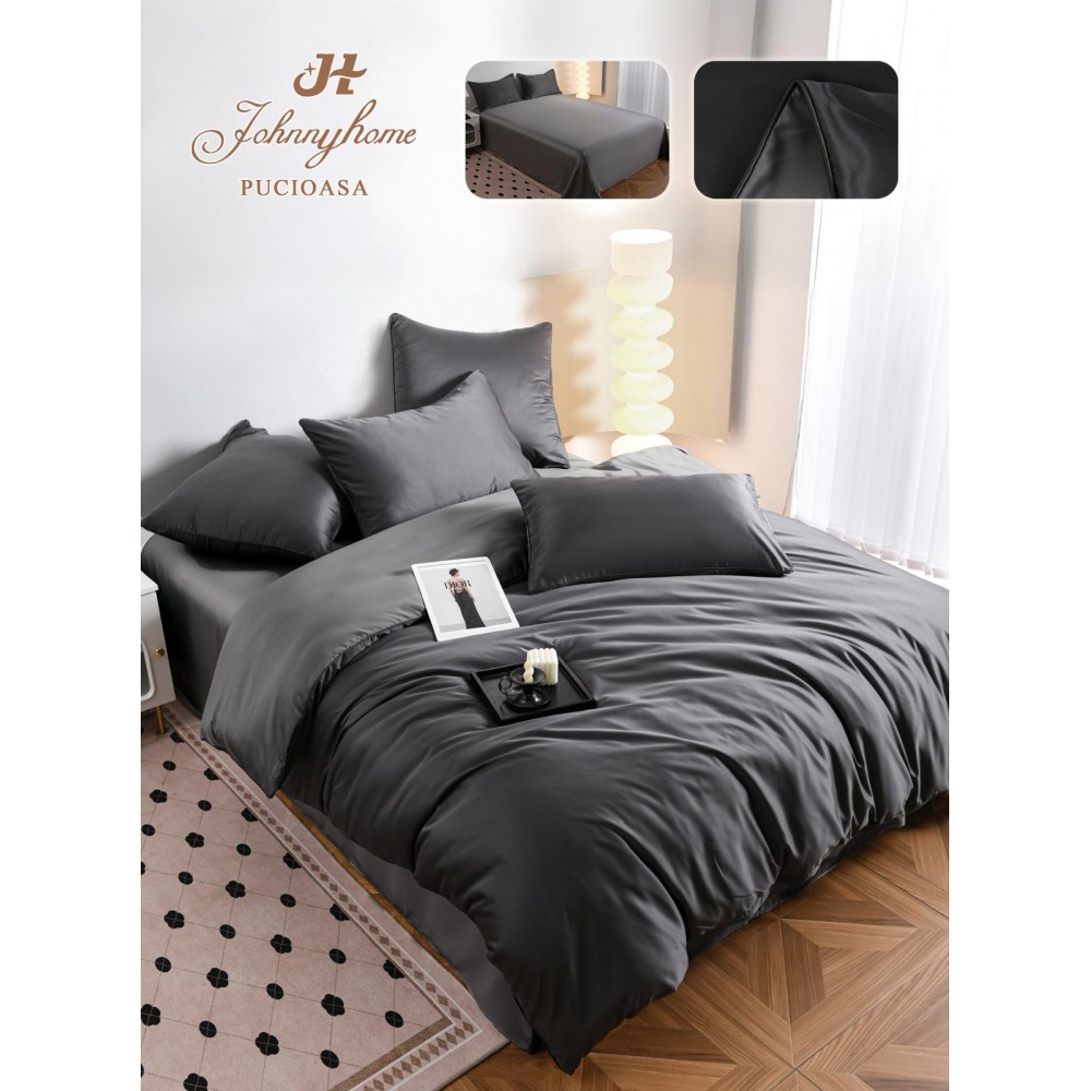 Set Lenjerie de pat 6 piese, Uni, 2 Persoane, Satin/Matase, Cearceaf de pat 230x240cm, LMM11 Lenjerii din matase
