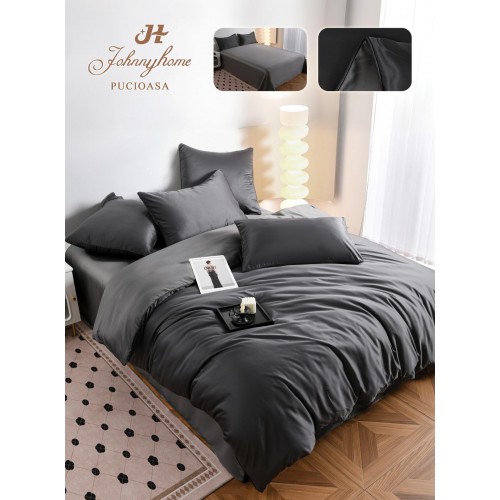 Set Lenjerie de pat 6 piese, Uni, 2 Persoane, Satin/Matase, Cearceaf de pat 230x240cm, LMM11