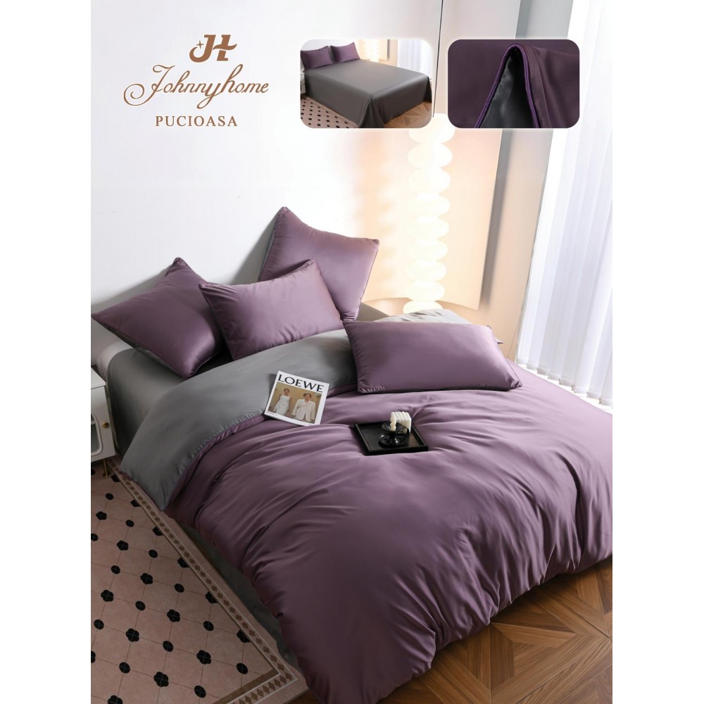 Set Lenjerie de pat 6 piese, Uni, 2 Persoane, Satin/Matase, Cearceaf de pat 230x240cm, LMM13 Lenjerii din matase
