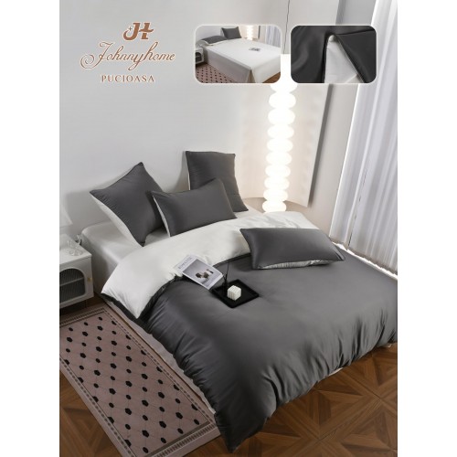 Set Lenjerie de pat 6 piese, Uni, 2 Persoane, Satin/Matase, Cearceaf de pat 230x240cm, LMM14
