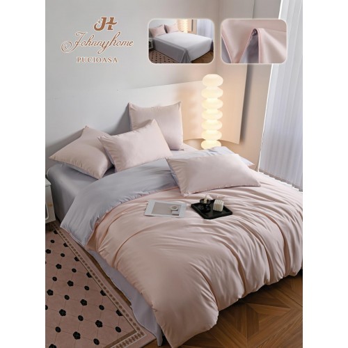 Set Lenjerie de pat 6 piese, Uni, 2 Persoane, Satin/Matase, Cearceaf de pat 230x240cm, LMM16