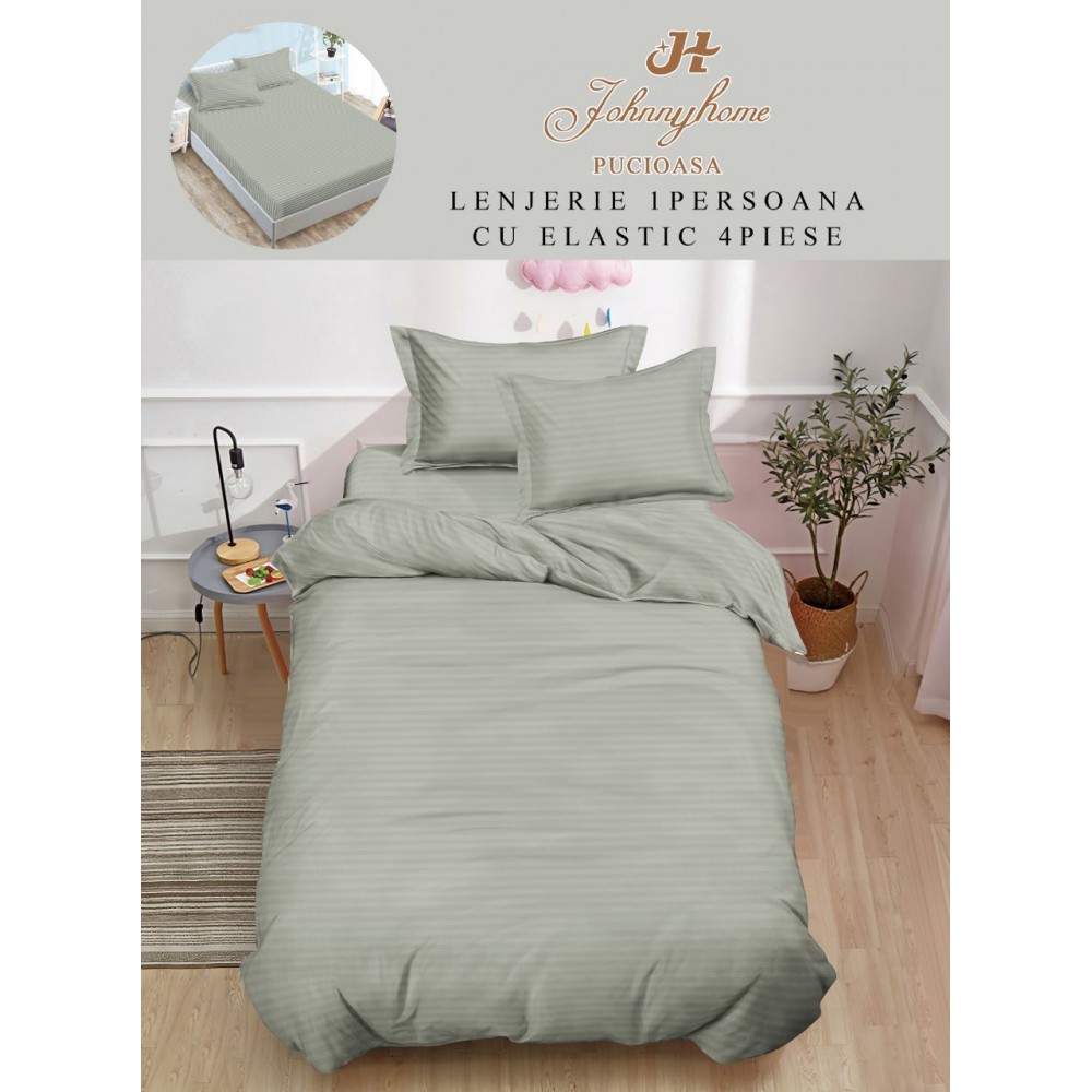 Lenjerie de pat, 1 persoana, tip Damasc, 4 piese, Cearceaf cu Elastic 140x200cm, LD1PM1 LENJERII DIN DAMASC 4 PIESE 1 PERSOANA