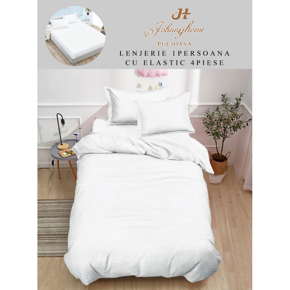 Lenjerie de pat, 1 persoana, tip Damasc, 4 piese, Cearceaf cu Elastic 140x200cm, LD1PM3 LENJERII DIN DAMASC 4 PIESE 1 PERSOANA