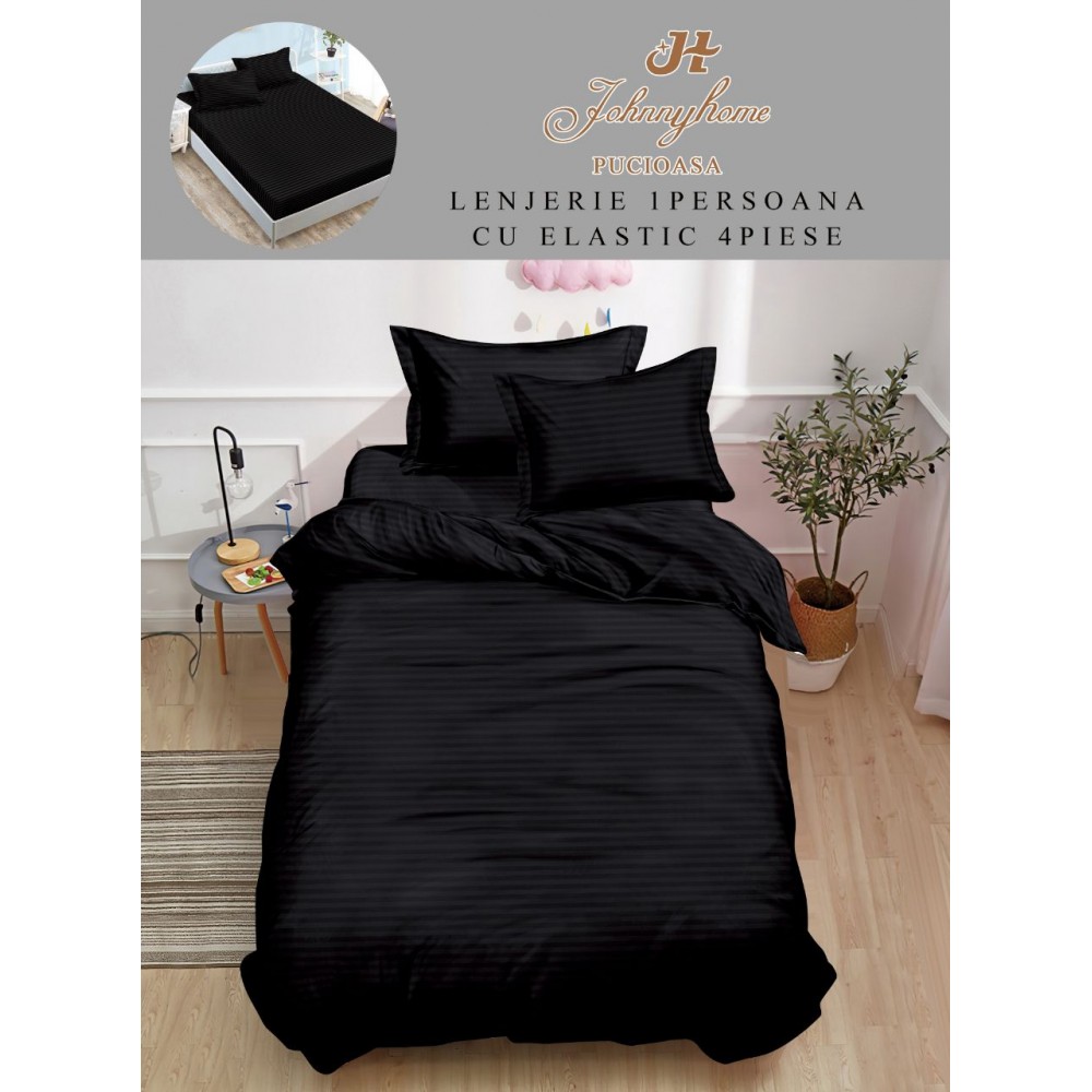 Lenjerie de pat, 1 persoana, tip Damasc, 4 piese, Cearceaf cu Elastic 140x200cm, LD1PM4 LENJERII DIN DAMASC 4 PIESE 1 PERSOANA