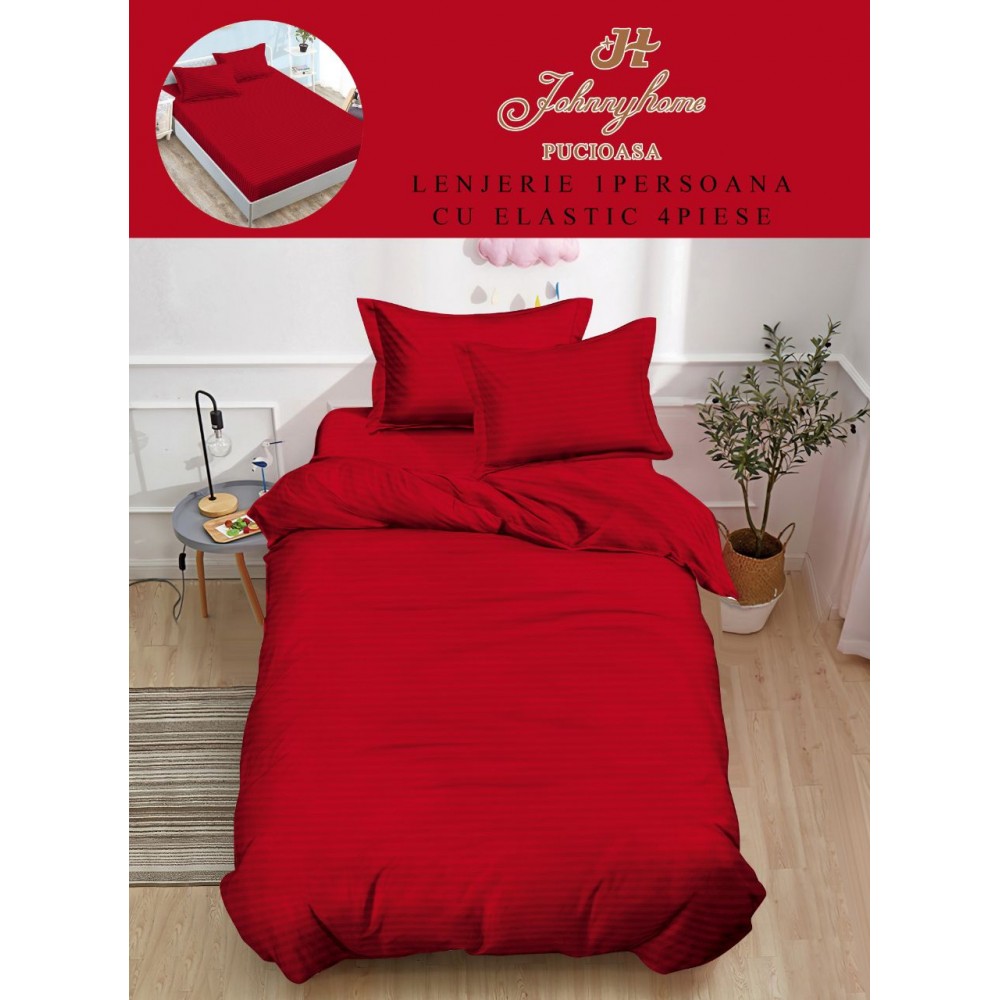 Lenjerie de pat, 1 persoana, tip Damasc, 4 piese, Cearceaf cu Elastic 140x200cm, LD1PM5 LENJERII DIN DAMASC 4 PIESE 1 PERSOANA