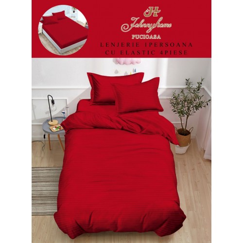 Lenjerie de pat, 1 persoana, tip Damasc, 4 piese, Cearceaf cu Elastic 140x200cm, LD1PM5