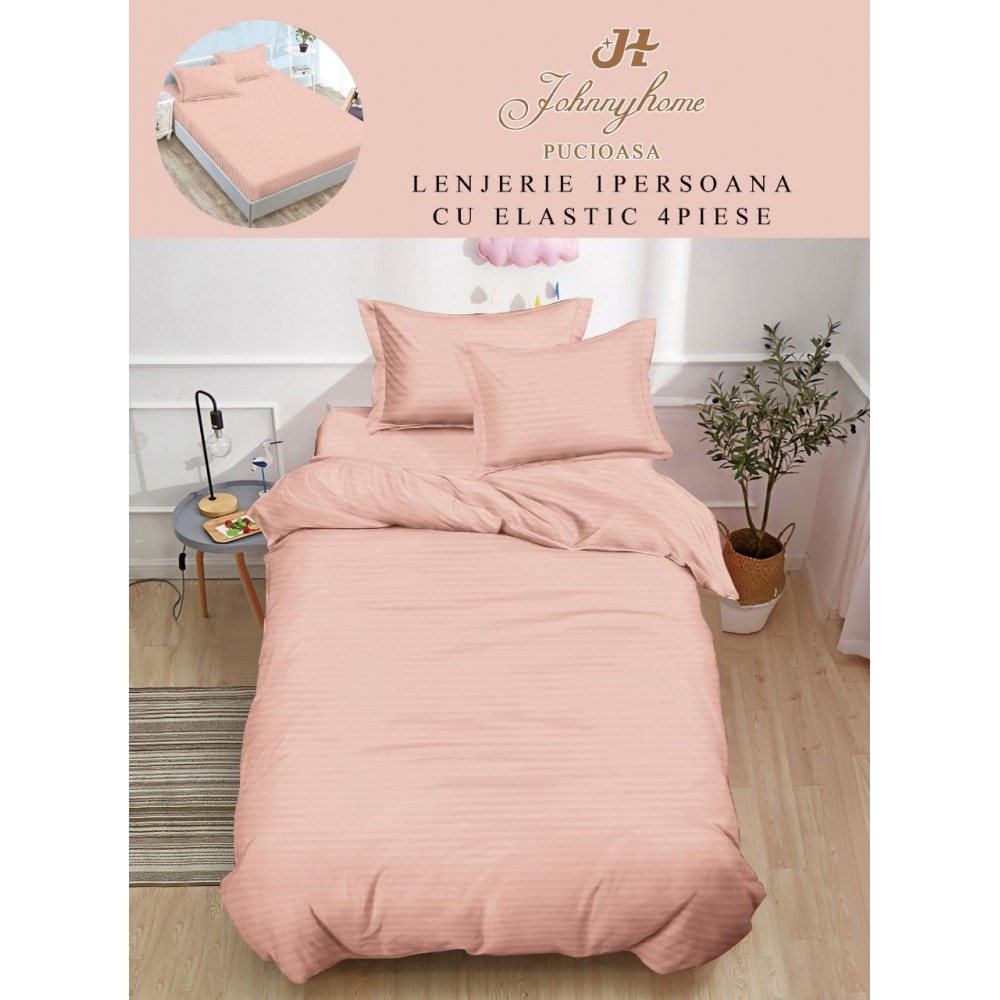 Lenjerie de pat, 1 persoana, tip Damasc, 4 piese, Cearceaf cu Elastic 140x200cm, LD1PM6 LENJERII DIN DAMASC 4 PIESE 1 PERSOANA