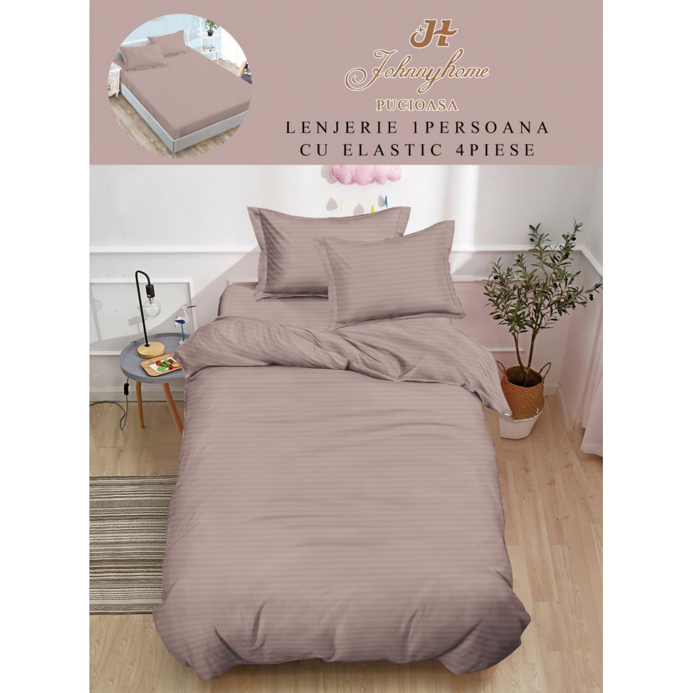 Lenjerie de pat, 1 persoana, tip Damasc, 4 piese, Cearceaf cu Elastic 140x200cm, LD1PM7 LENJERII DIN DAMASC 4 PIESE 1 PERSOANA