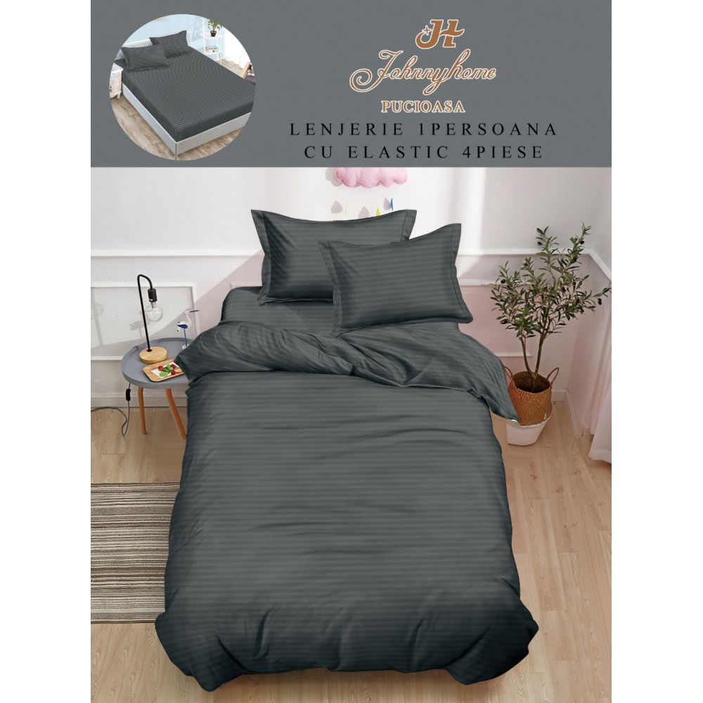 Lenjerie de pat, 1 persoana, tip Damasc, 4 piese, Cearceaf cu Elastic 140x200cm, LD1PM8 LENJERII DIN DAMASC 4 PIESE 1 PERSOANA