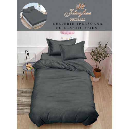 Lenjerie de pat, 1 persoana, tip Damasc, 4 piese, Cearceaf cu Elastic 140x200cm, LD1PM8
