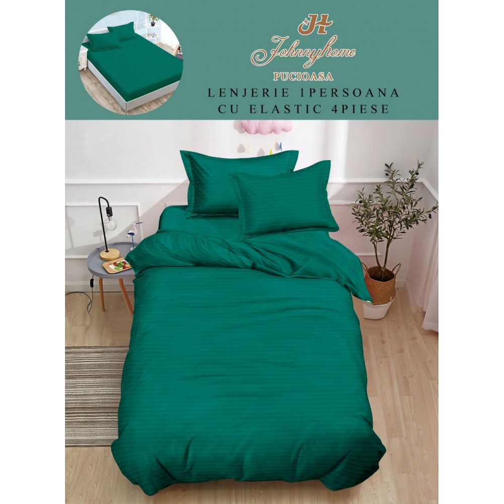 Lenjerie de pat, 1 persoana, tip Damasc, 4 piese, Cearceaf cu Elastic 140x200cm, LD1PM10 LENJERII DIN DAMASC 4 PIESE 1 PERSOANA
