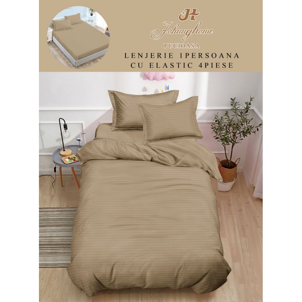Lenjerie de pat, 1 persoana, tip Damasc, 4 piese, Cearceaf cu Elastic 140x200cm, LD1PM12 LENJERII DIN DAMASC 4 PIESE 1 PERSOANA