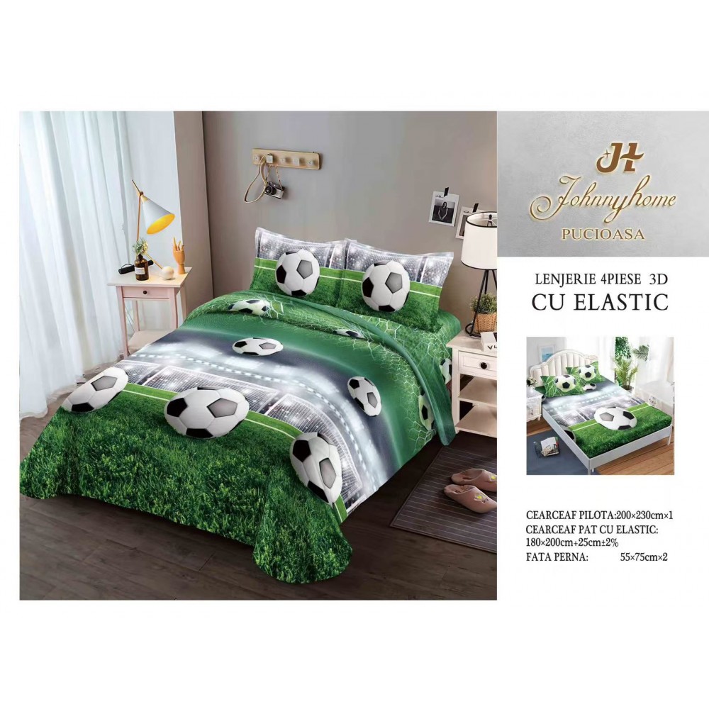 Lenjerie De Pat 3D – 4 piese din Bumbac Satinat , Cearceaf de pat 240 x 250cm, 3D2 LENJERII 3D