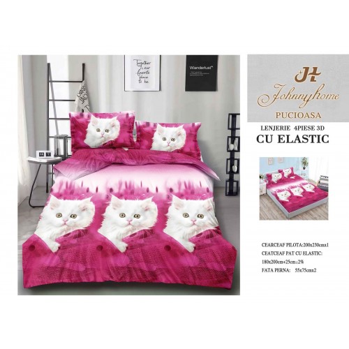 Lenjerie De Pat 3D – 4 piese din Bumbac Satinat , Cearceaf de pat 240 x 250cm, 3D7