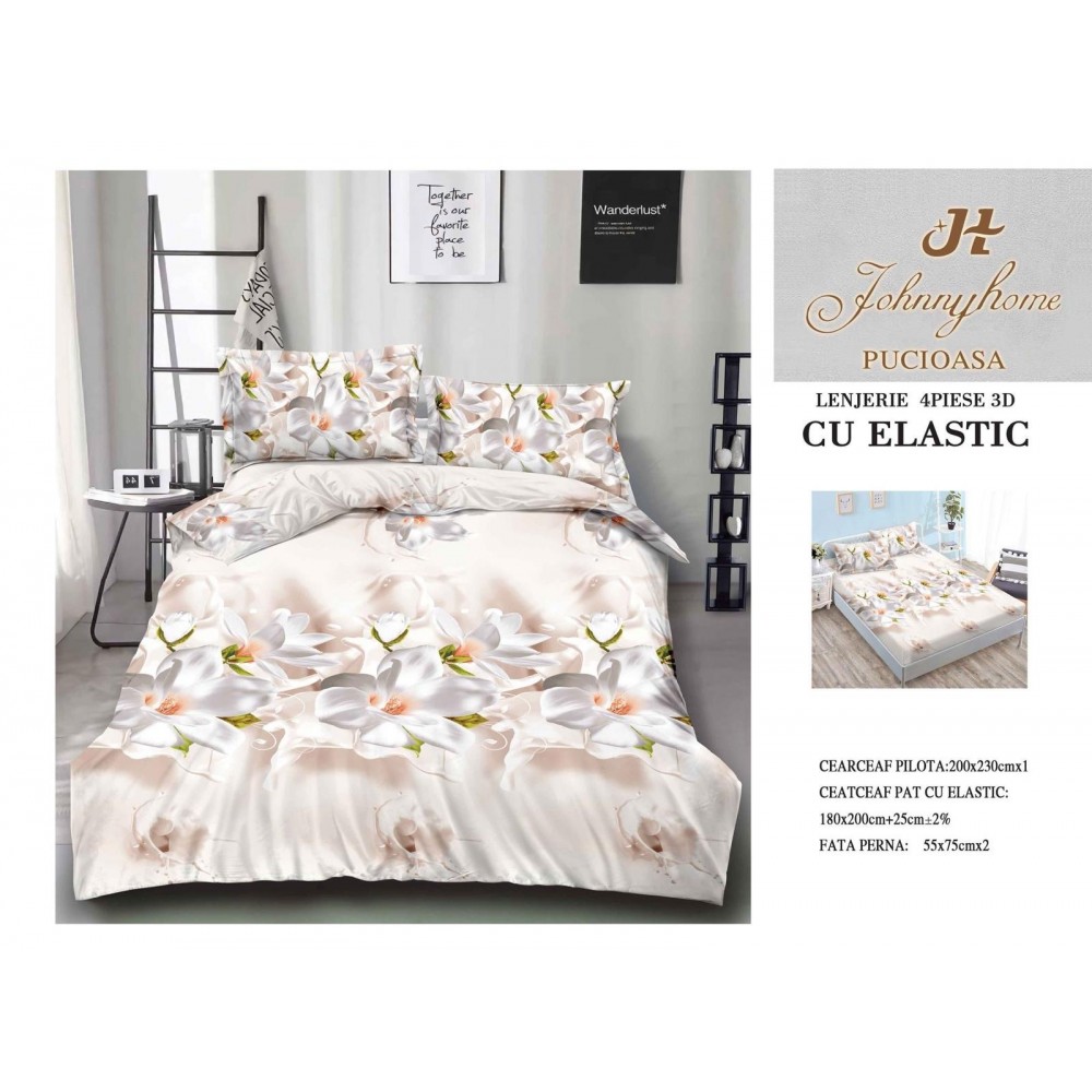 Lenjerie De Pat 3D – 4 piese din Bumbac Satinat , Cearceaf de pat 240 x 250cm, 3D8 LENJERII 3D