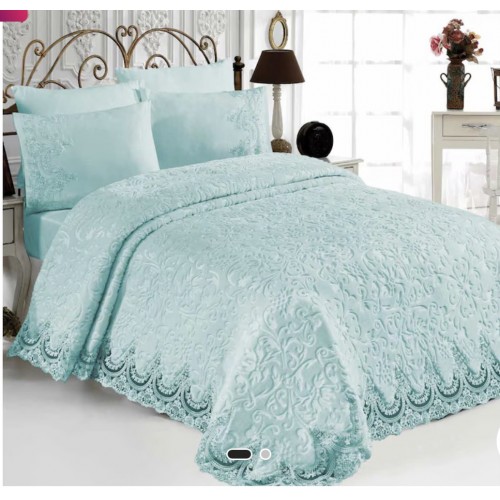 Cuvertura de lux cu broderie eleganta, 6 piese, pat 2 persoane, BLEU, CL6PL9