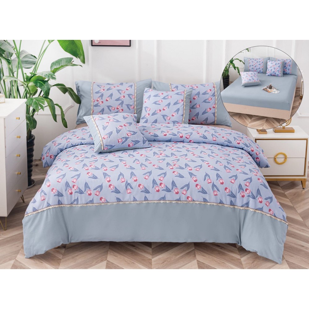Lenjerie DIN FINET 6 piese, CEARCEAF DE PAT CU ELASTIC, pat dublu, ,  LFE6PP16 Lenjerii din finet 6 piese cu  elastic