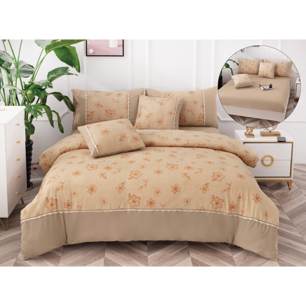 Lenjerie DIN FINET 6 piese, CEARCEAF DE PAT CU ELASTIC, pat dublu, ,  LFE6PP18 Lenjerii din finet 6 piese cu  elastic