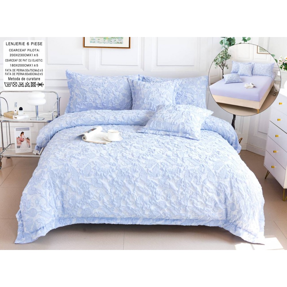 Lenjerie de pat bumbac fin grofat cu elastic  ,  LFE6PP32 Lenjerii din finet 6 piese cu  elastic
