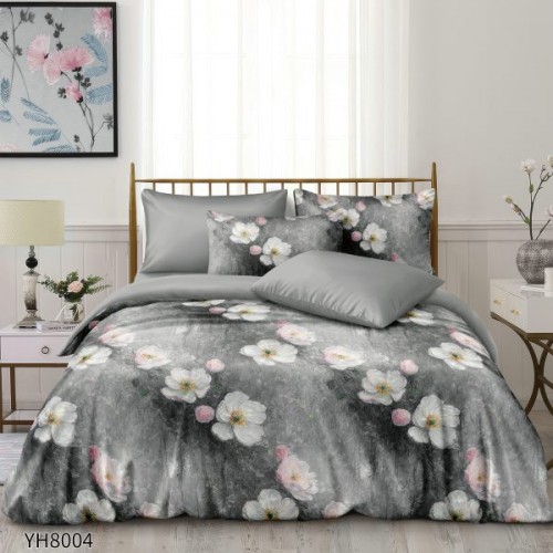 Set Lenjerie Eleganta Satinat , 4 piese cu ELASTIC, Cearceaf de pat cu elastic 180x200cm, YH804
