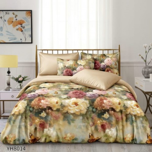 Set Lenjerie Eleganta Satinat , 4 piese cu ELASTIC, Cearceaf de pat cu elastic 180x200cm, YH8014
