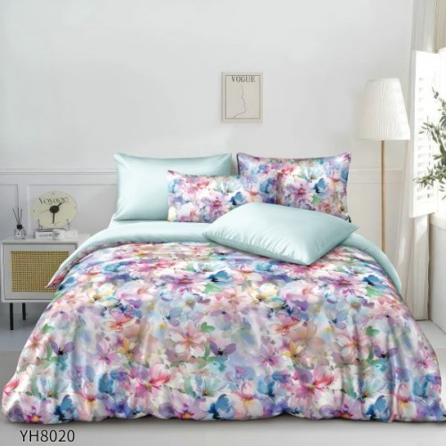 Set Lenjerie Eleganta Satinat , 4 piese cu ELASTIC, Cearceaf de pat cu elastic 180x200cm, YH8020