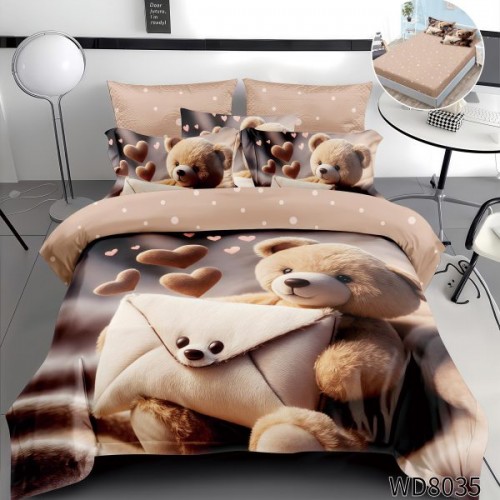 Lenjerie de pat bumbac finet Premium CU ELASTIC – gama 5D – 4 piese WD8035