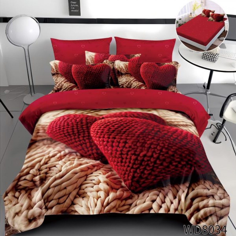 Lenjerie de pat bumbac finet Premium CU ELASTIC – gama 5D – 4 piese WD8034 LENJERII DIN FINET 5D