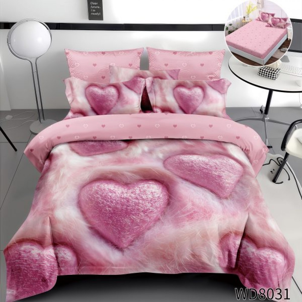 Lenjerie de pat bumbac finet Premium CU ELASTIC – gama 5D – 4 piese WD8031 LENJERII DIN FINET 5D