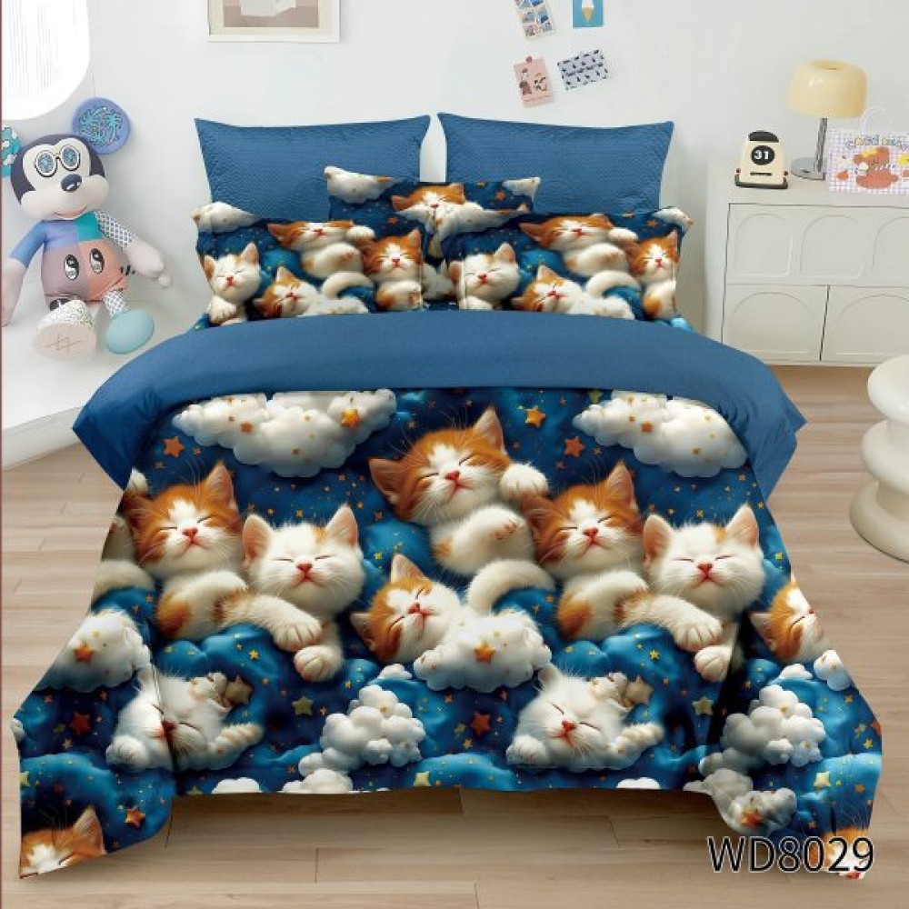 Lenjerie de pat bumbac finet Premium CU ELASTIC – gama 5D – 4 piese WD8029 LENJERII DIN FINET 5D