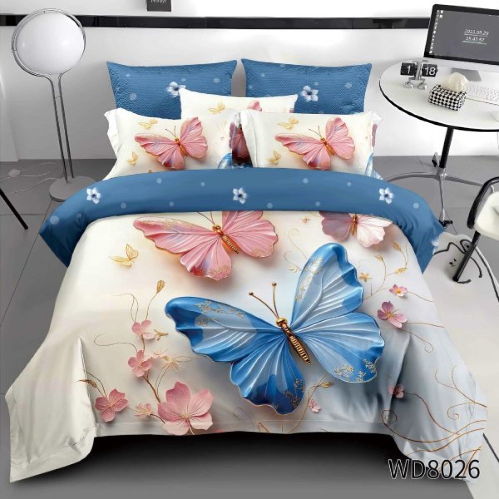 Lenjerie de pat bumbac finet Premium CU ELASTIC – gama 5D – 4 piese WD8026 LENJERII DIN FINET 5D