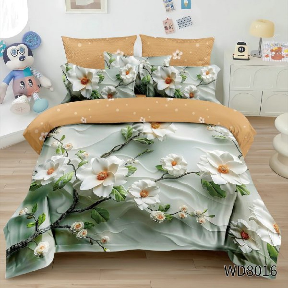 Lenjerie de pat bumbac finet Premium CU ELASTIC – gama 5D – 4 piese WD8016 LENJERII DIN FINET 5D