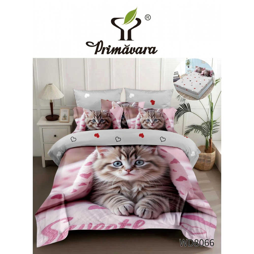 Lenjerie de pat bumbac finet Premium CU ELASTIC – gama 5D – 4 piese WD8066 LENJERII DIN FINET 5D