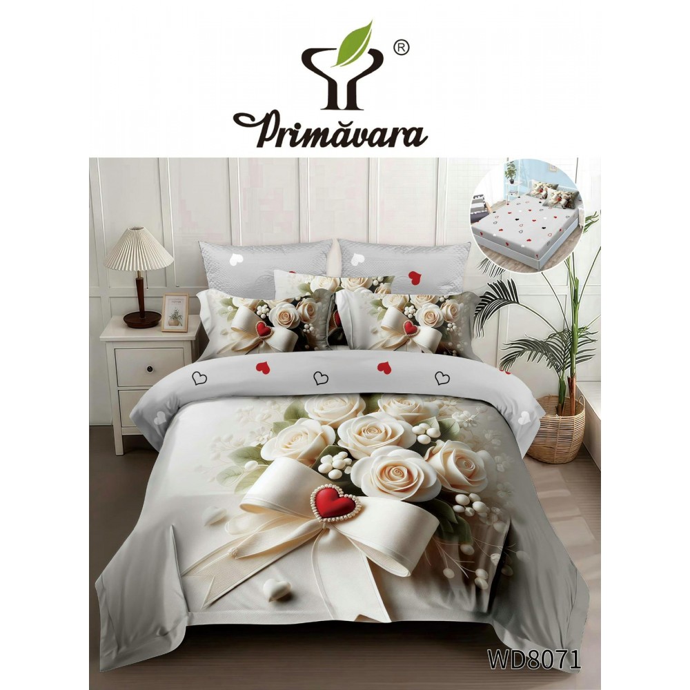 Lenjerie de pat bumbac finet Premium CU ELASTIC – gama 5D – 4 piese WD8071 LENJERII DIN FINET 5D