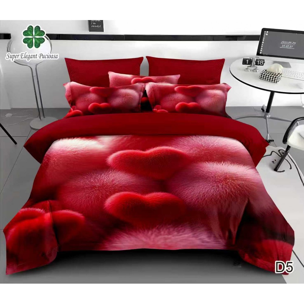 Lenjerie de pat bumbac finet Premium CU ELASTIC – gama 5D – 6 piese D5 LENJERII DIN FINET 5D