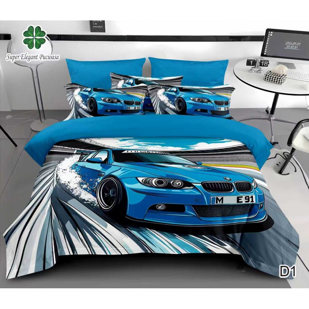 Lenjerie de pat bumbac finet Premium CU ELASTIC – gama 5D – 6 piese D1 LENJERII DIN FINET 5D