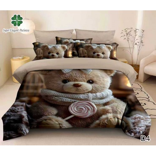 Lenjerie de pat bumbac finet Premium CU ELASTIC – gama 5D – 6 piese D4