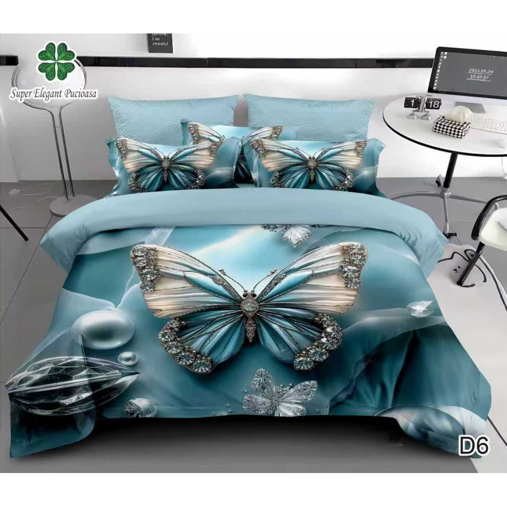 Lenjerie de pat bumbac finet Premium CU ELASTIC – gama 5D – 6 piese D6 LENJERII DIN FINET 5D