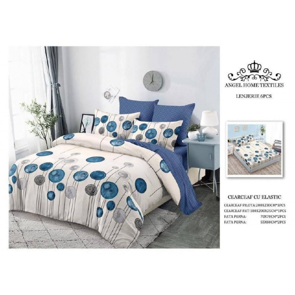 Lenjerie de Pat 6 Piese – Pat Dublu (Cearceaf cu Elastic) 180X200 CM , L6PM1