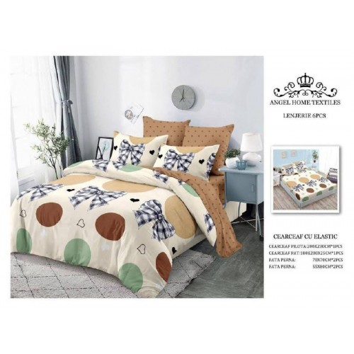 Lenjerie de Pat 6 Piese – Pat Dublu (Cearceaf cu Elastic) 180X200 CM , L6PM7