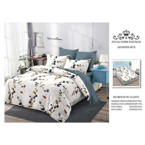 Lenjerie de Pat 6 Piese – Pat Dublu (Cearceaf cu Elastic) 180X200 CM , L6PM8
