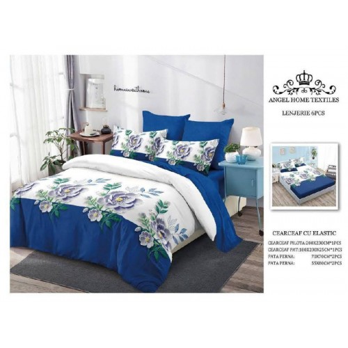 Lenjerie de Pat 6 Piese – Pat Dublu (Cearceaf cu Elastic) 180X200 CM , L6PM10