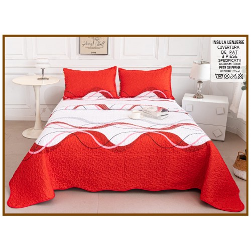 Cuvertura cu DOUĂ FEȚE pentru pat dublu din Bumbac Satinat cu model, Matlasata, 230x250cm, CVT56